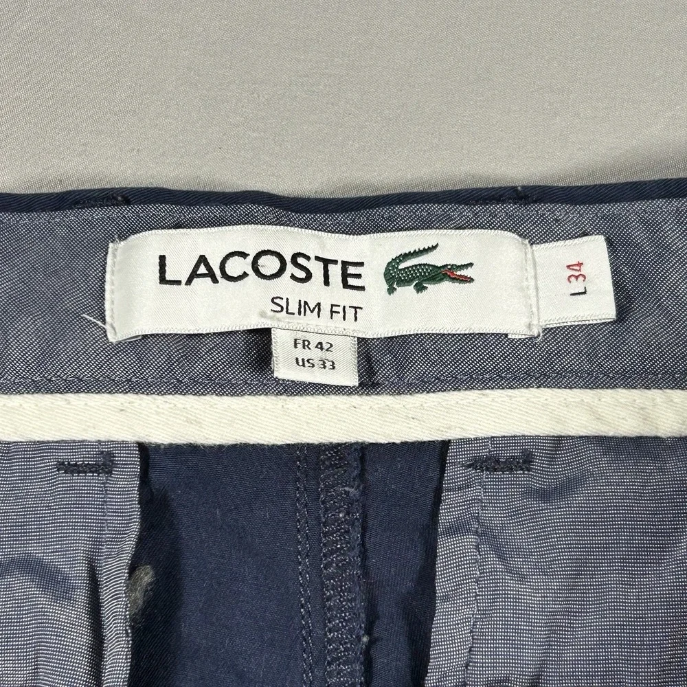 Mens Lacoste Slim Fit Chino Pants Blue‎ Stretch Preppy Golf Designer Soft 33x34